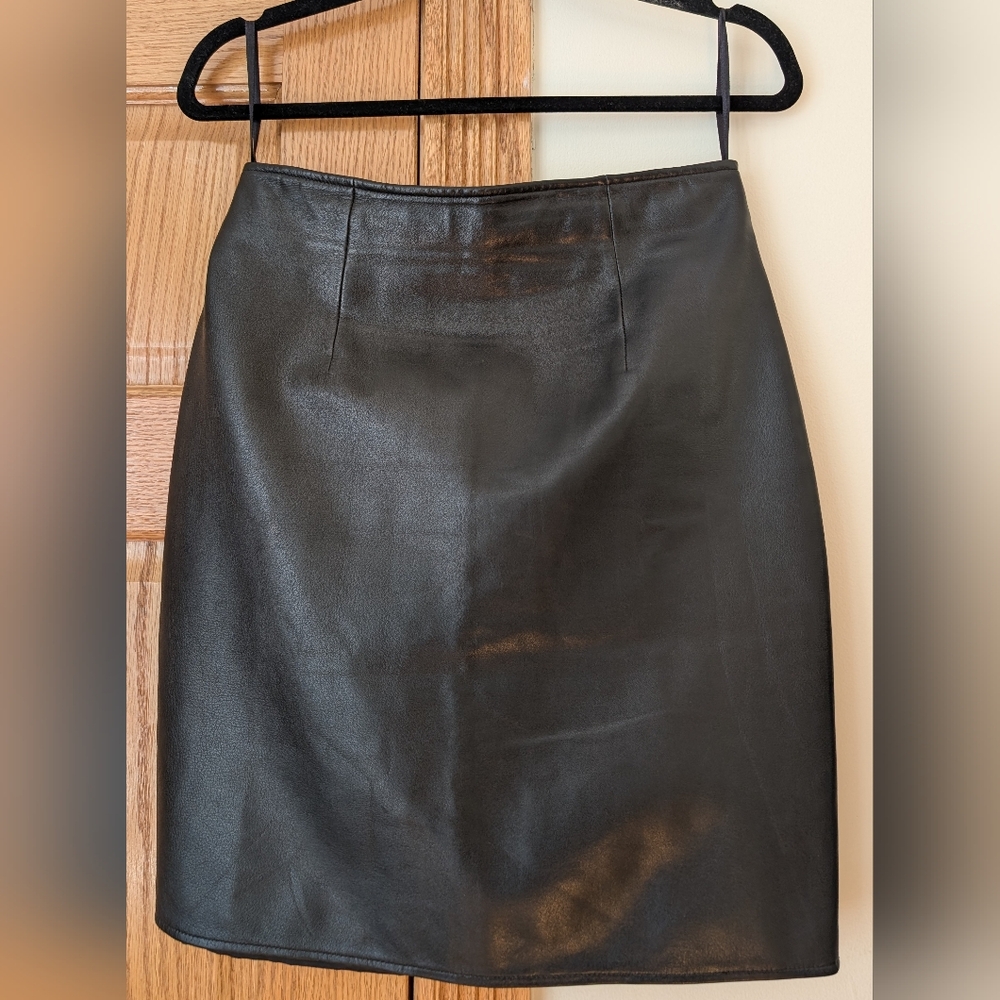 VTG Black Leather Mini Skirt Vakko Sport 6